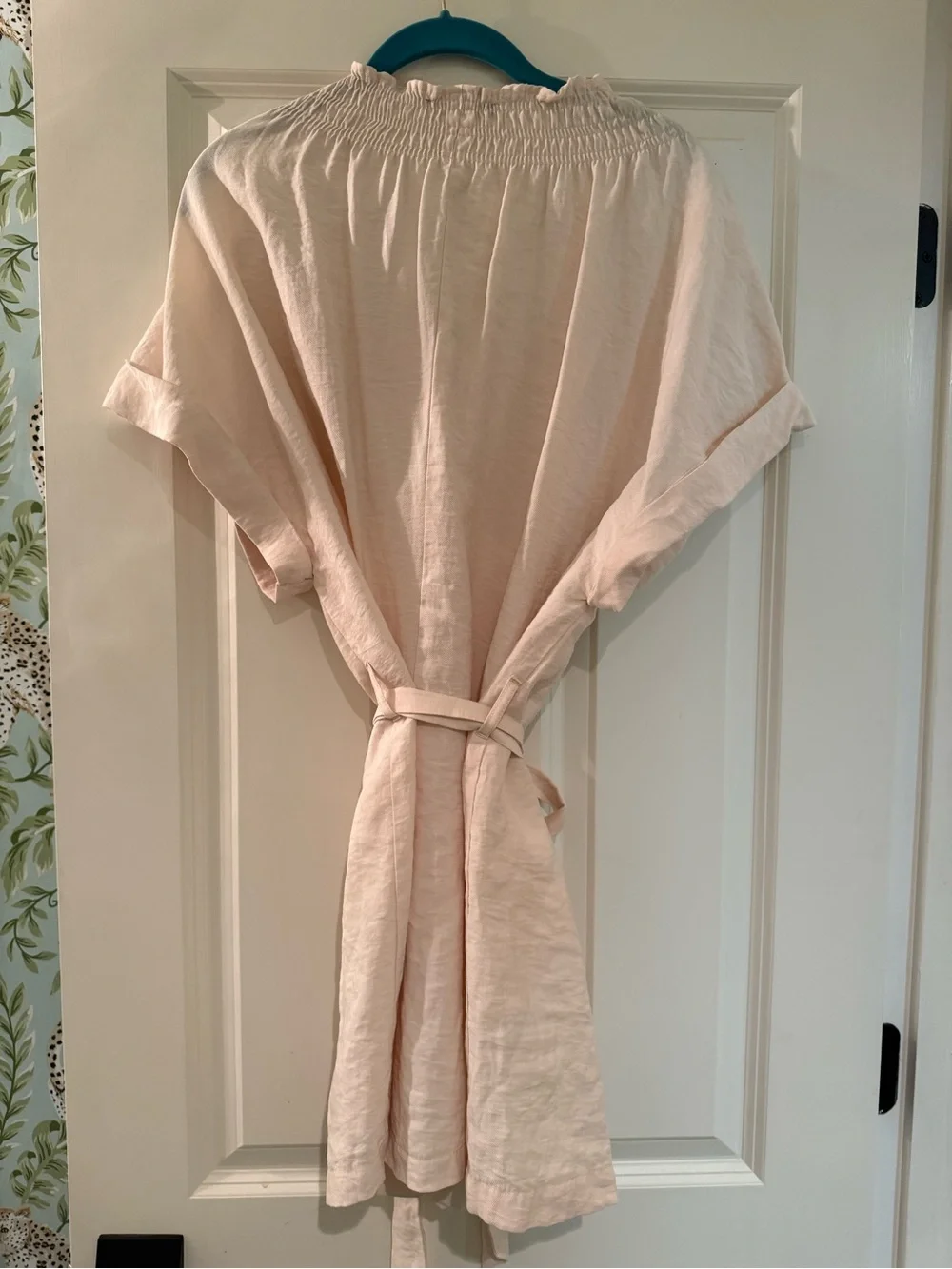 Zara Light Linen Short Sleeve Tie-Waist Wrap Romper